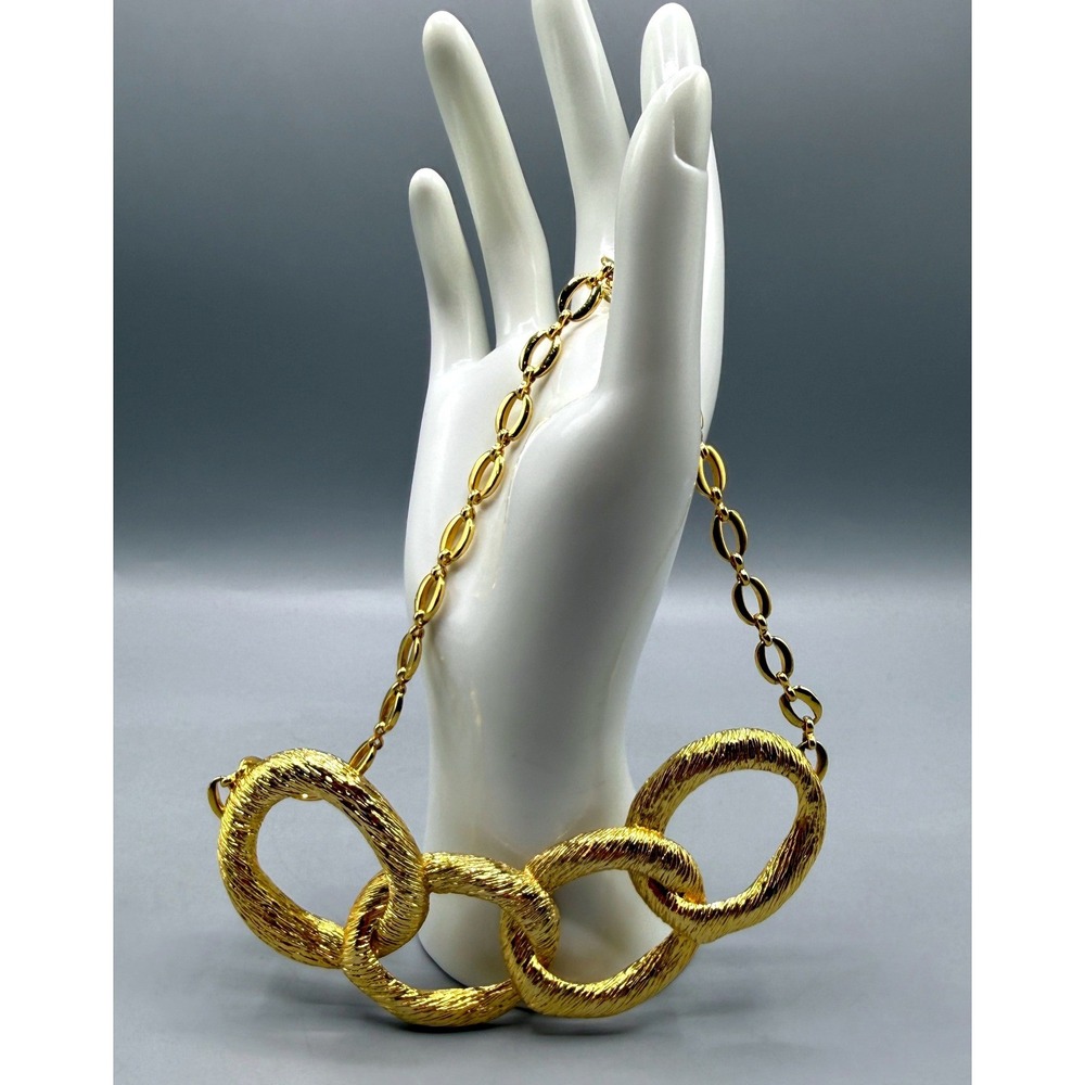 Park Lane Vintage Gold Tone Textured Interlocking Ring Bib Statement Necklace